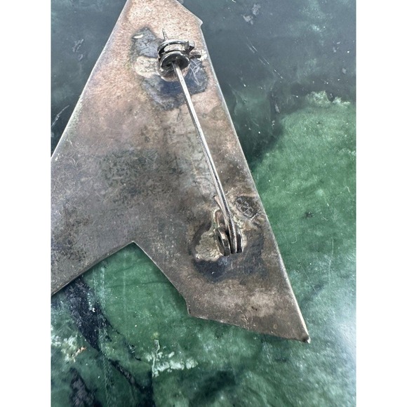 Vintage 925 Sterling Silver Abalone Shell Inlay Geometric Pin Brooch Signed - Picture 10 of 11